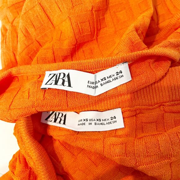 ZARA Jacquard Sleeveless Tank and Mini Skirt Matching Set Orange XS - Picture 2 of 9